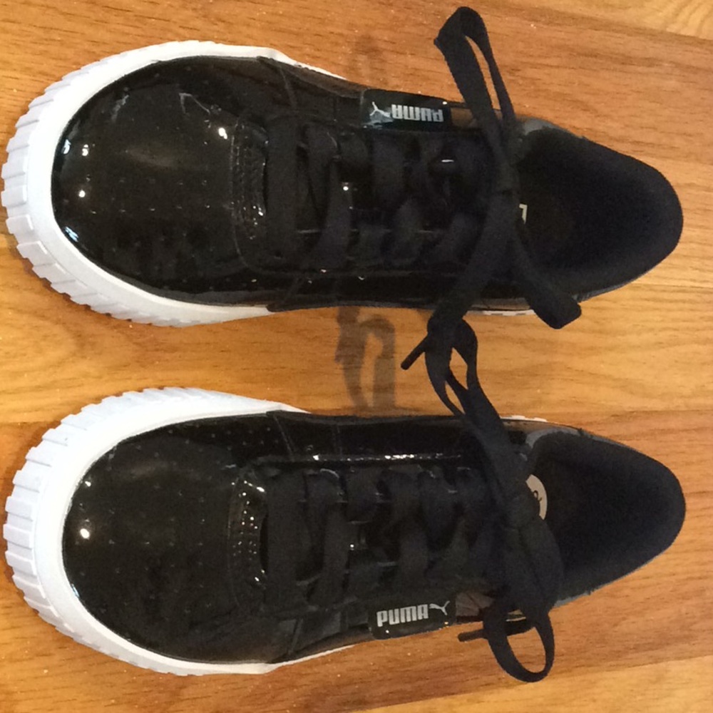 Cute Black Patent Leather Cali Puma Kids Sneakers